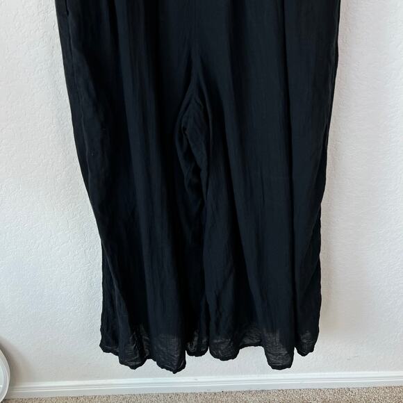 American Eagle Vneck Wide Leg Jumpsuit Black size Large 100% Cotton Boho Smocked - Picture 8 of 12
